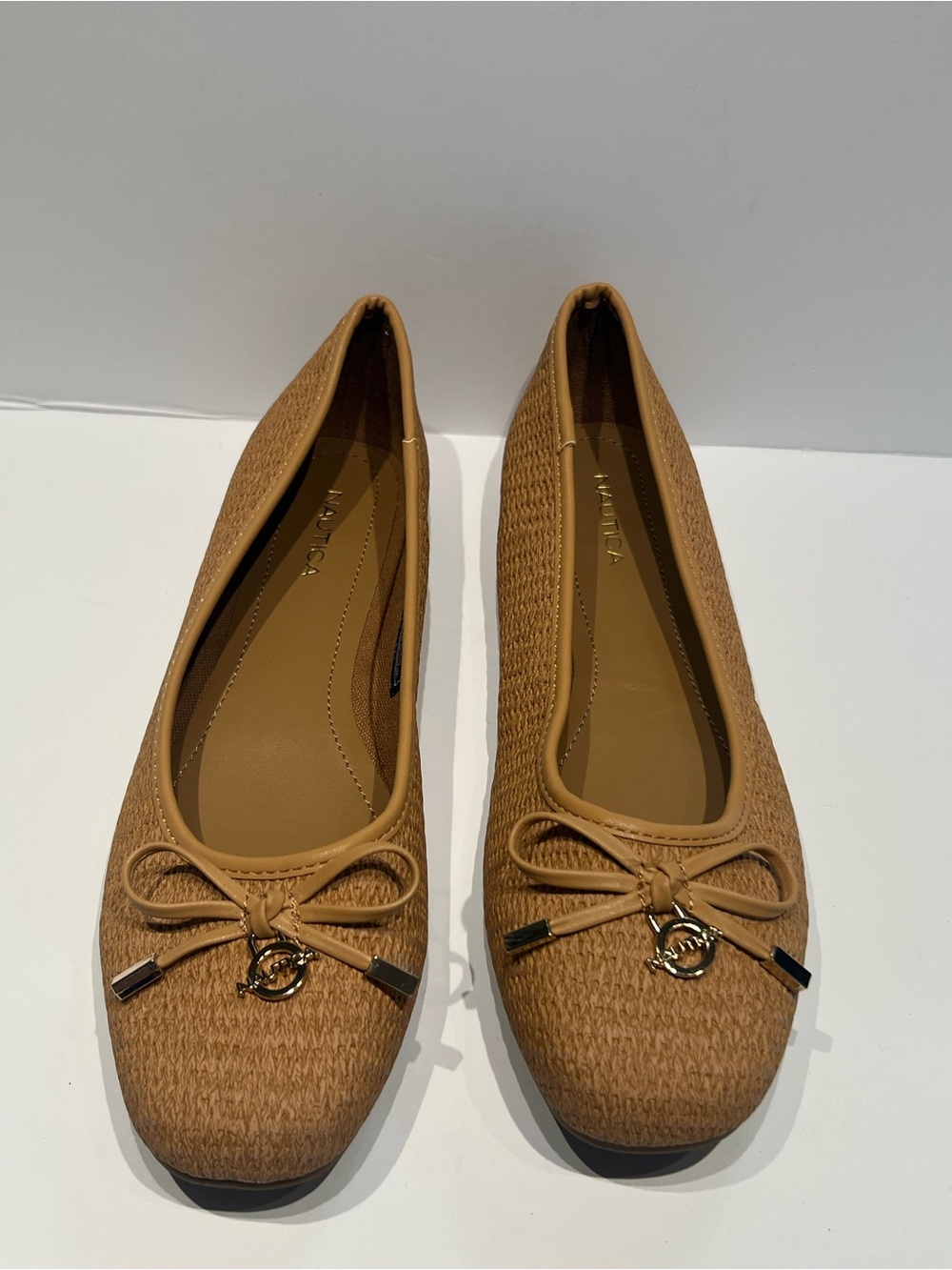 Nautica Tan Woven Ballet Flats with Bow Detail Sz 9